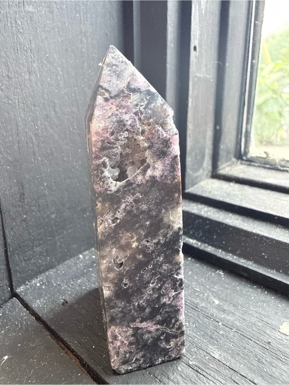 Polished Firework Quartz Obelisk - Smoky Black & Lavender Pink Hues - Picture 6 of 6